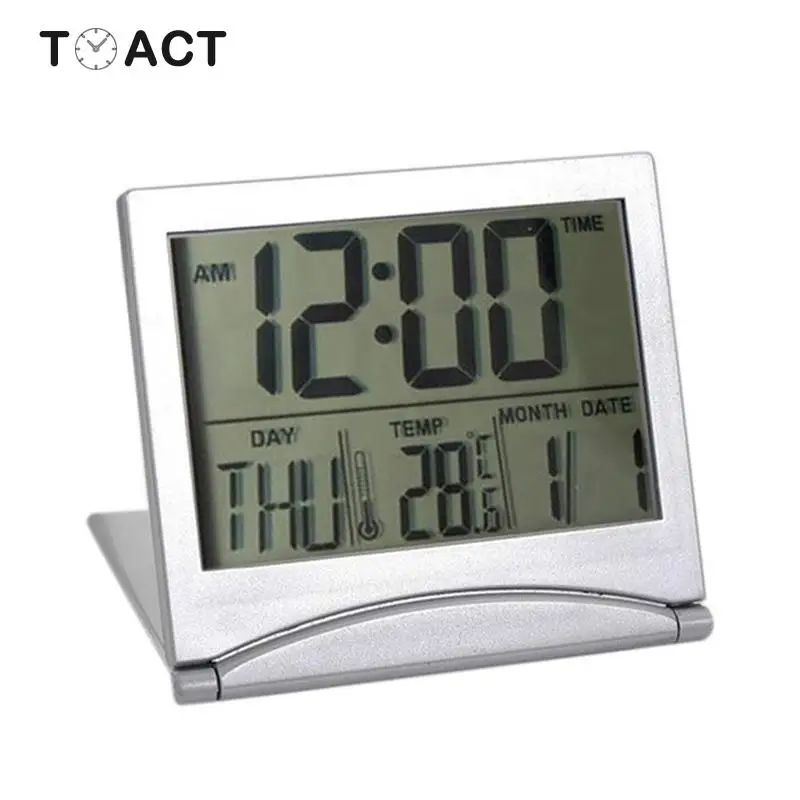 Mini réveil de voyage pliable numérique, écran LCD rétroéclairé
