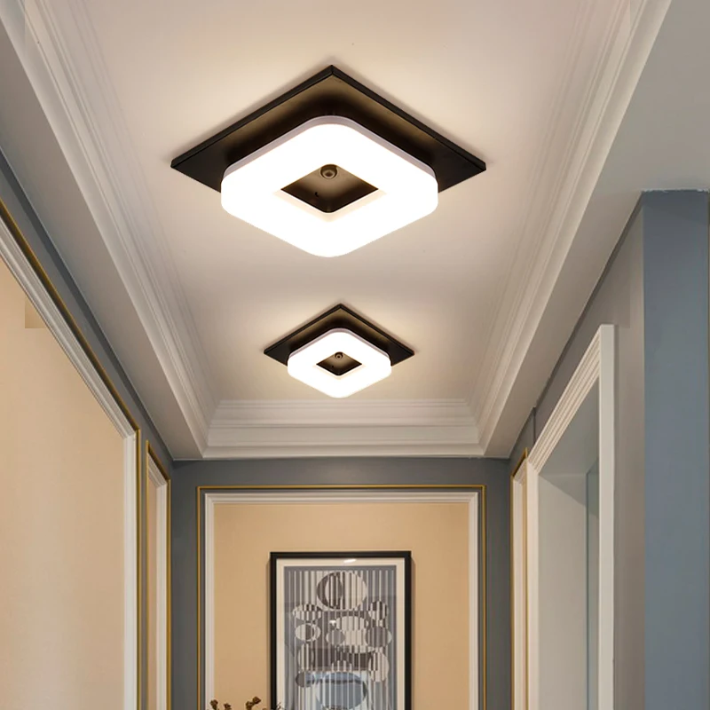 

Modern Minimalism Black Square Iron Dimming Ceiling Lamp Bathroom Balcony Corridor Aisle Kitchen Surfaced Mounted Ceiling Light