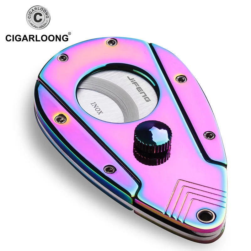 

Colorful Embossed Design Hole Metal Cigar Cutter Guillotine Cigarette Cutting Tool with Gift Box CL-JZ-1