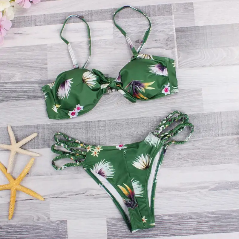 

Summer Women Sexy Printing Bandage Bikini Push Up Swimwear Padded Bathing Suit Bikini Set Beach Wear 2018 Hot Sale Swimsuit