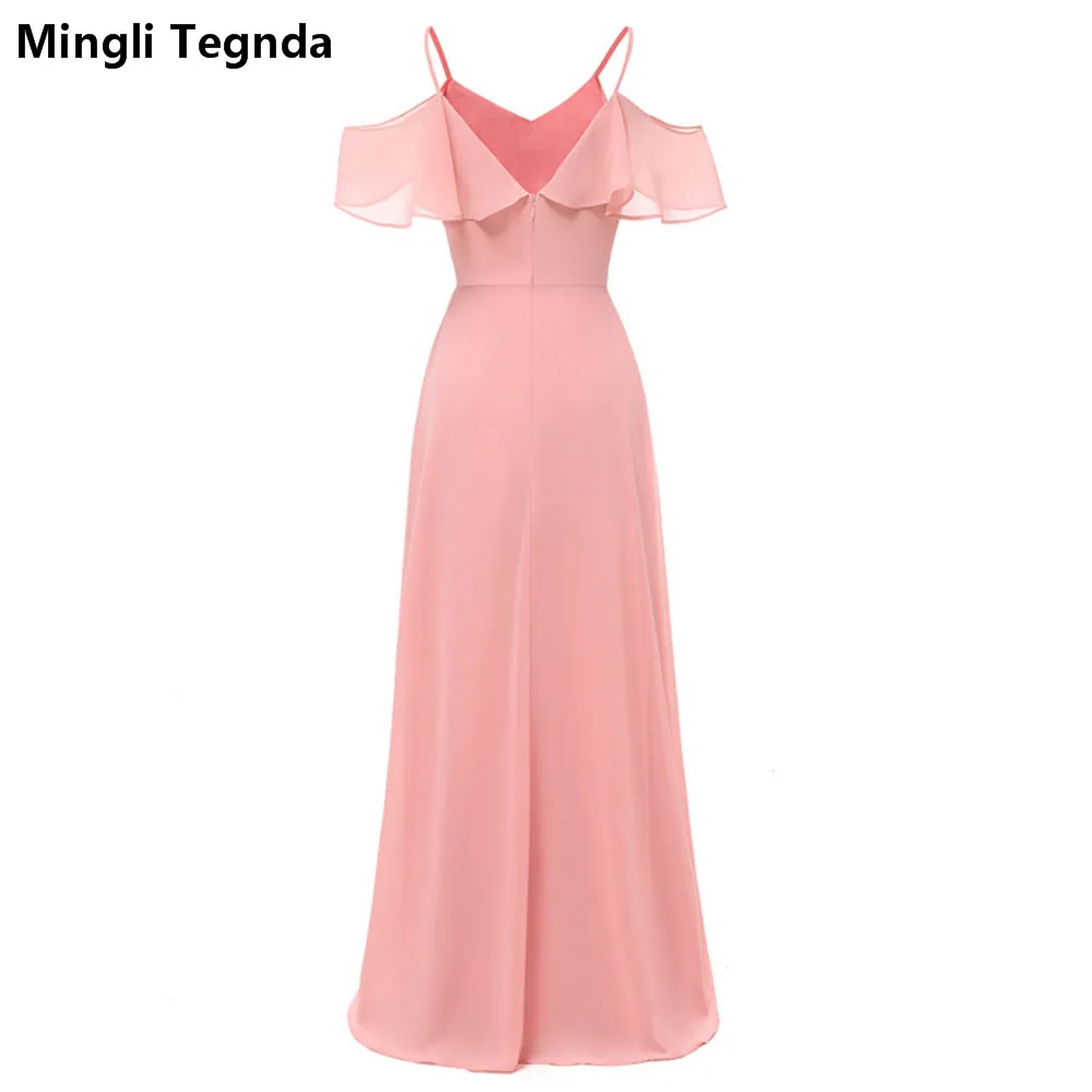 Mingli Tengda красное вино платье подружки невесты бретельках Свадебная вечеринка платье пикантные розовые шифон темно-платье подружки невесты