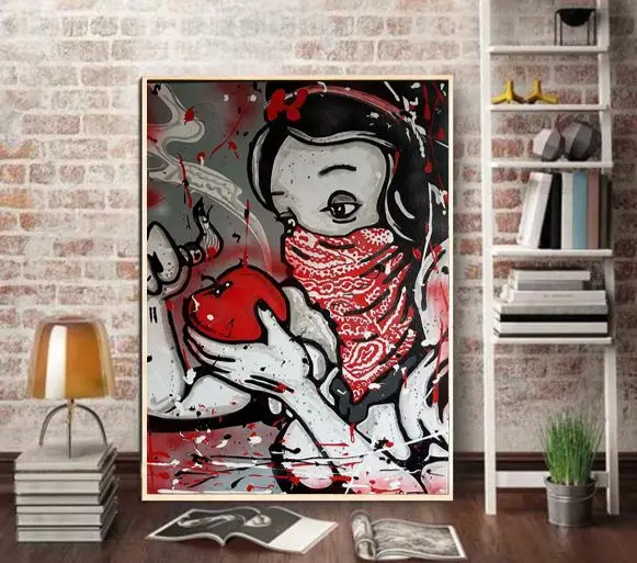 

Free shipping hand drawing graffiti pop brainwash art on canvas alec art good for bedroom decoration