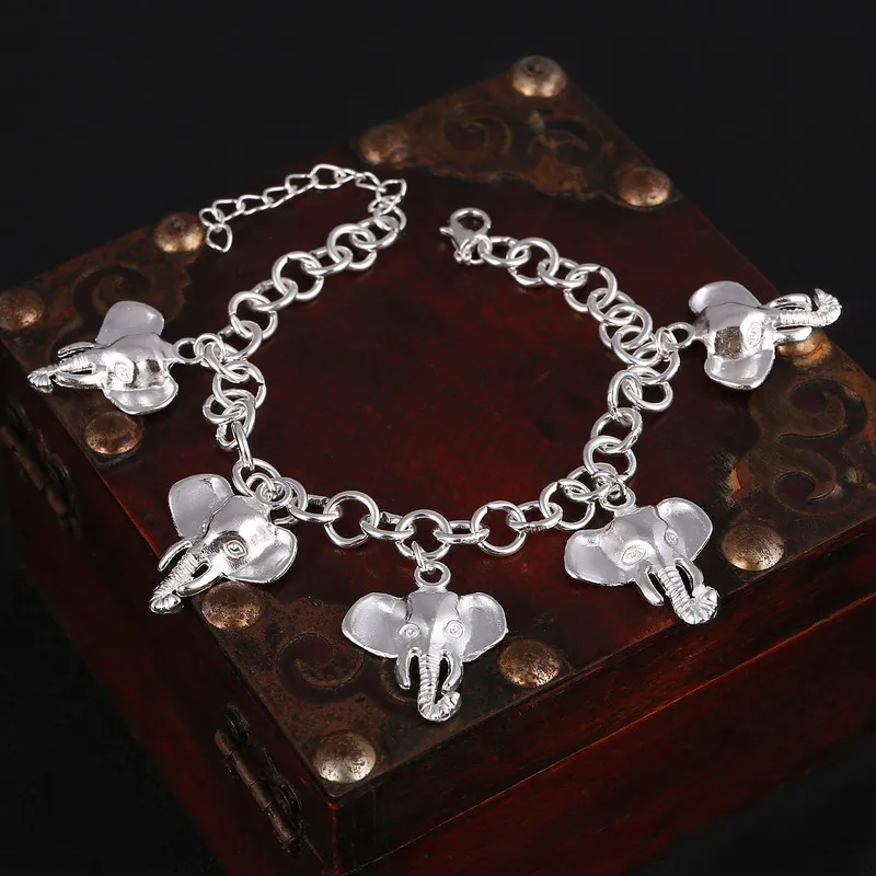 

Hesiod Silver Plated elephant charm bracelets anklets long link chain cute animal bracelet bangles for women
