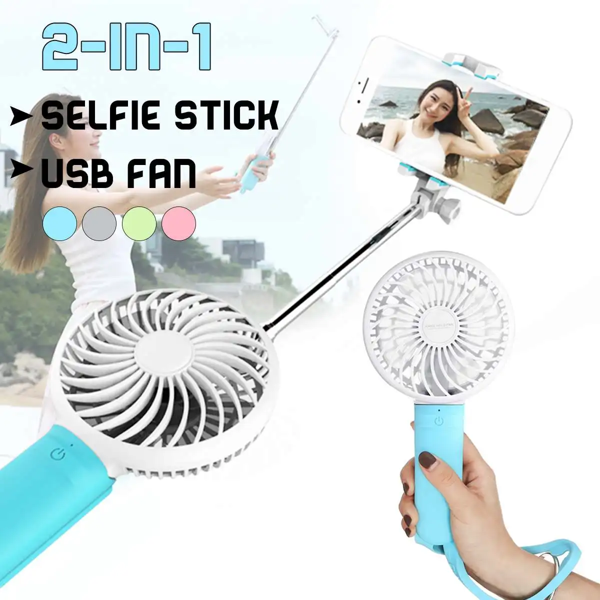 

2 in 1 Selfie Stick USB Handheld Mini Fan Multifunction Portable Outdoor Travel 2200mAh Rechargeable Small Electric Cooling Fan