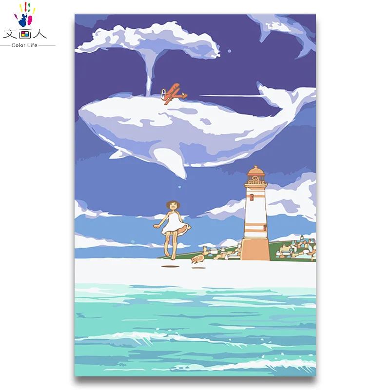

whale dolphin Merma diy oil painting draw coloring pictures by numbers with kits on canvas Cartoon anime artwork handmade framed