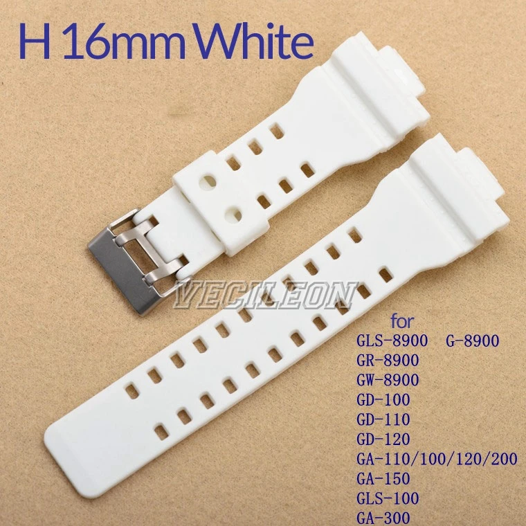 Watchbands Accessories for Casio G Shock Silicone Watch Band Strap GA-100/110/120/GD-100/120/G-8900/GA-300 White Replacement