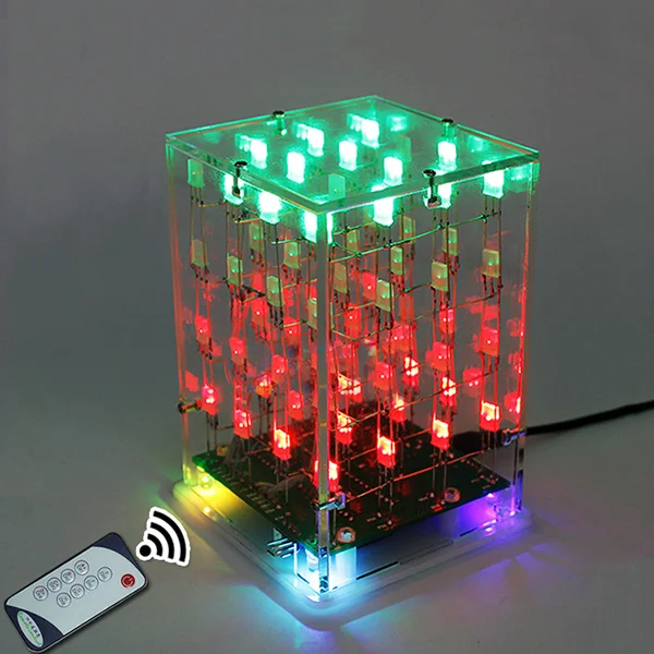 

LEORY 5V 4x4x4 Dual Color 3D LED Music Cube Light Square Electronic DIY Kit With remote control