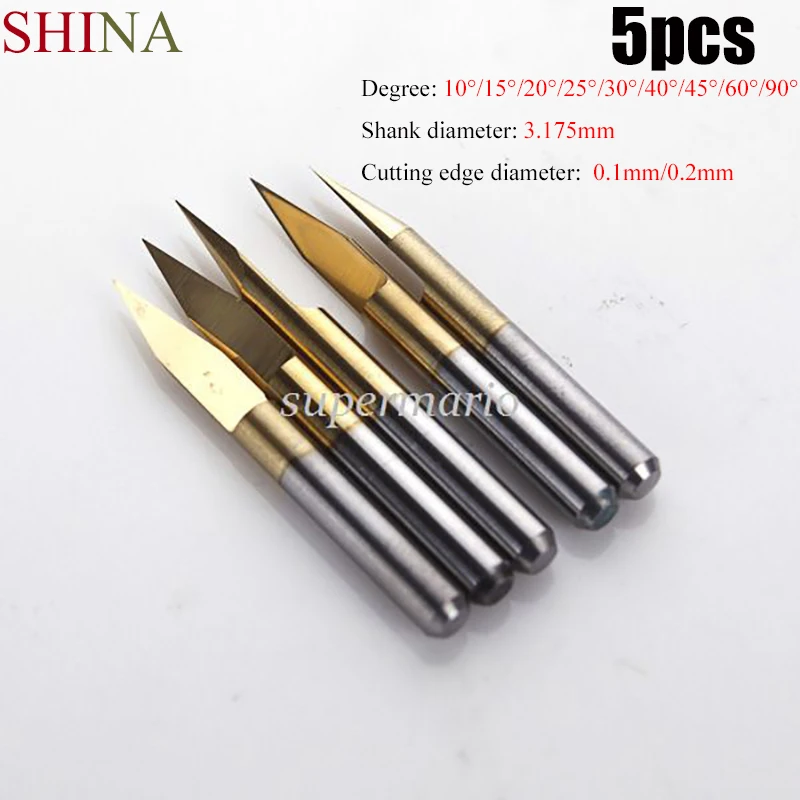 SHINA 5 шт. Фрезерные фрезы с титановым покрытием 1/8 &quotхвостовик градусов 10 90 PCB