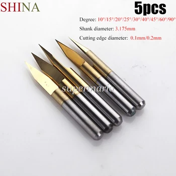 

SHINA 5pcs Titanium Coated milling cutters 1/8" Shank degree 10-90 PCB Engraving Bits CNC Router Bits For wood Tools End Mill