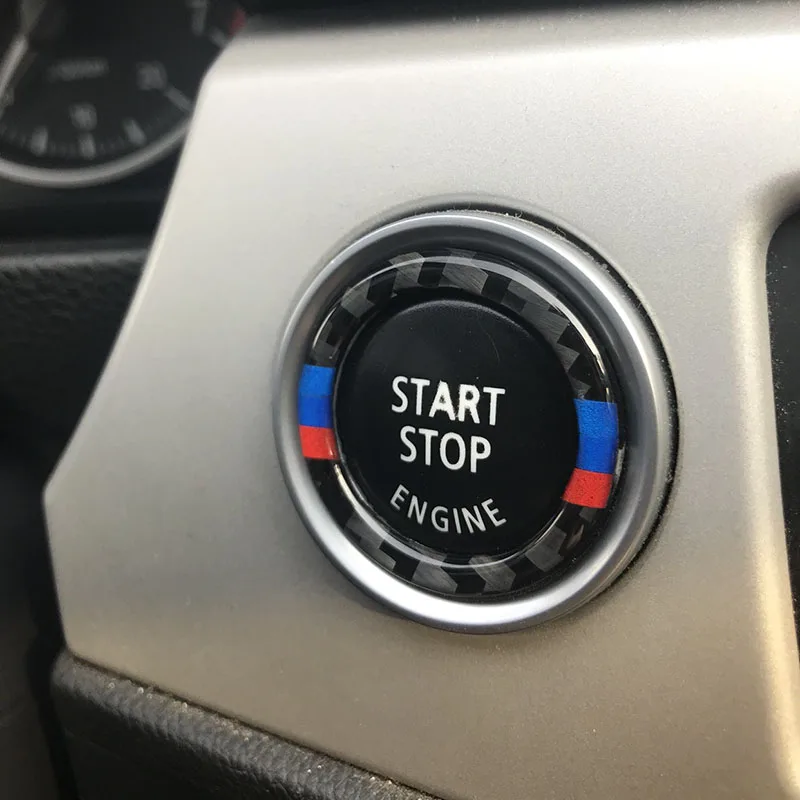 For bmw e90 e92 e93 Carbon Fiber Car Engine Start Stop Ring M Stripe Trim Circle Ignition Key Ring 3 Series Accessories (7)