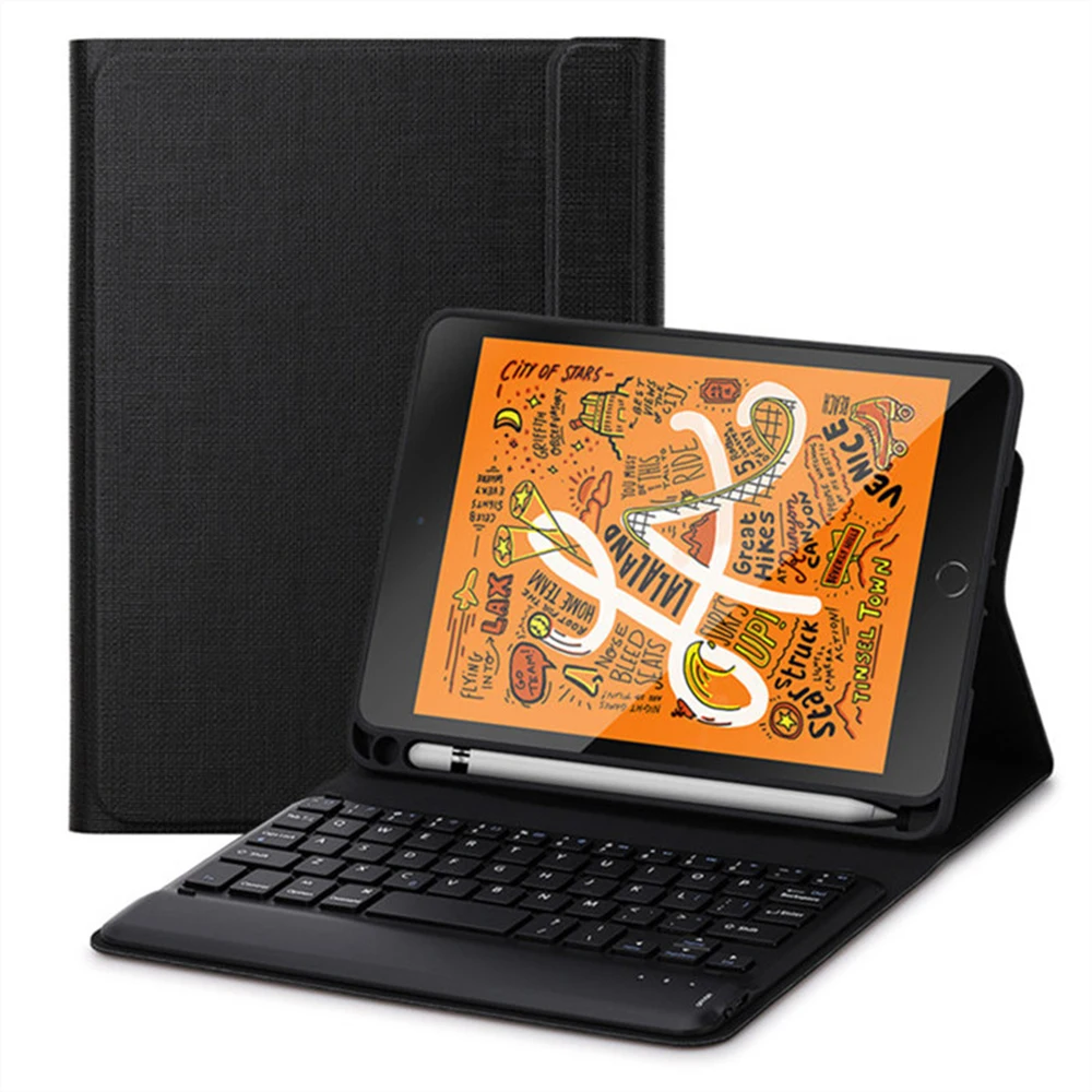 

for iPad Mini 5/iPad Mini 2019 Bluetooth Keyboard Leather Case Wireless USA Keyboard Anti-scratch Protective Cover with Pen Slot