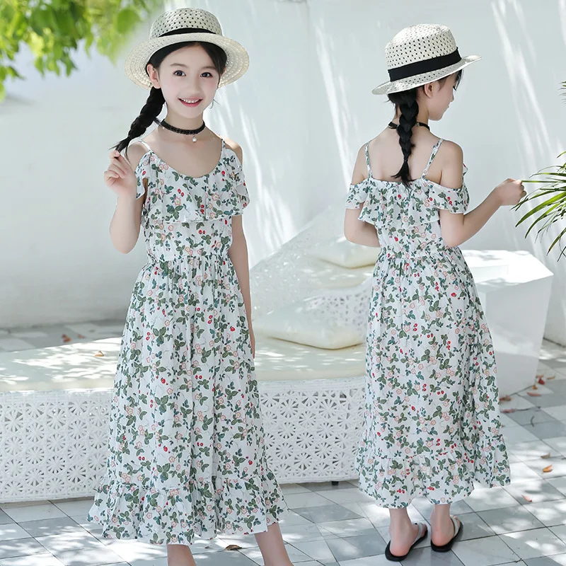 

Girls Summer Dress Vestidos infantil Fashion Bohemia Cotton dress Off-shoulder Long one piece Summer princess dresses