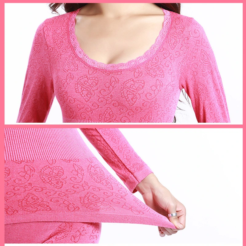 Queenral Sexy Warm Thermal Underwear Women Winter Thermal Underwear Seamless Long Johns Breathable Ladies Slim Underwears Sets