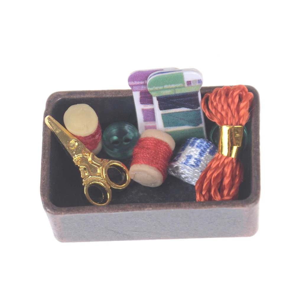 Детский Кукольный домик Декор 1:12 миниатюрная винтажная швейная коробка с иглой ножницы комплект кукольный домик украшения аксессуары для мебели игрушки