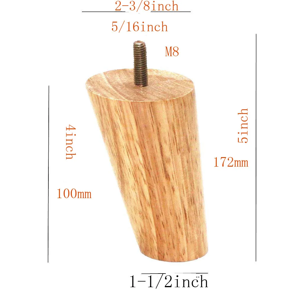 10-15 см высота дерево цвет мебель из каучукового дерева ножки M8 нить Замена для кабинета стул диване ноги пакет из 4 стол кровать