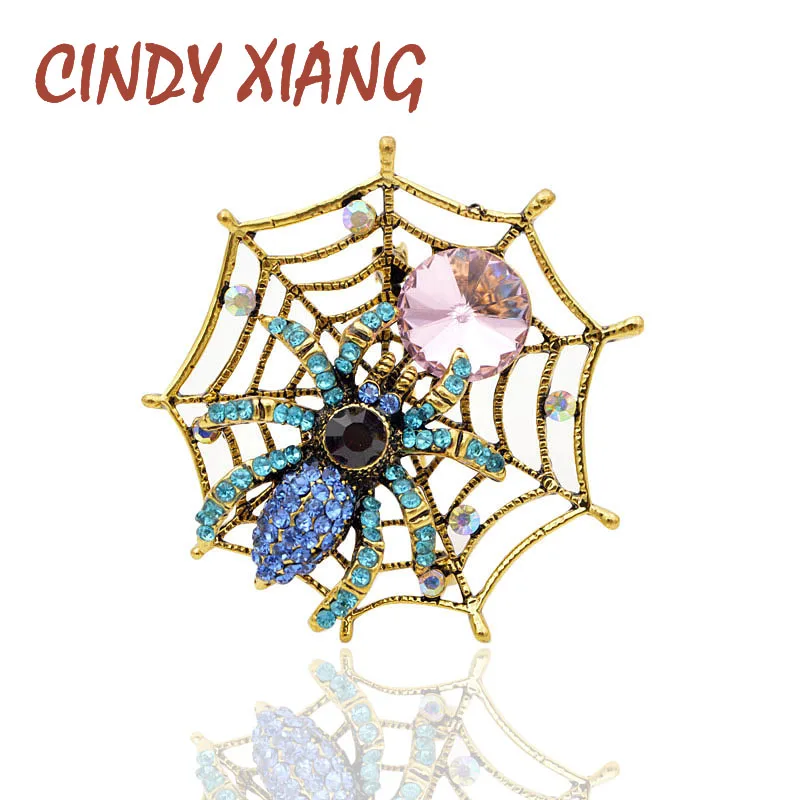 

CINDY XIANG New Arrival Vintage Rhinestone Spider Brooches for Women Halloween Insect Pin Fashion Jeans Badges High Quality Gift