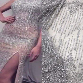 

heavy stones sequins 3d tulle lace fabric love shape silver/pink classical design for party dress