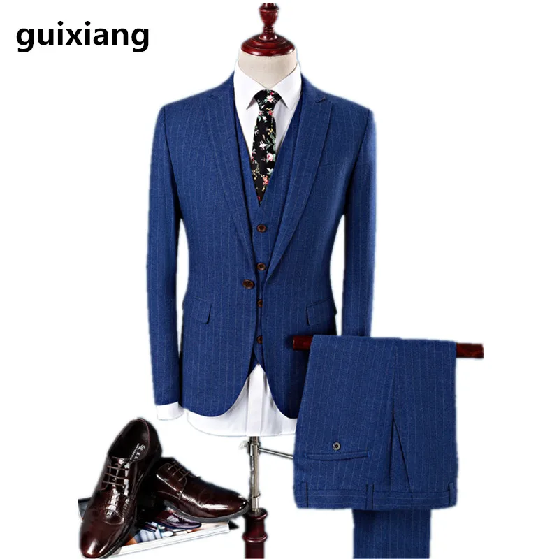 Laine Bleu M Gilet Slim 2017 Costume Costumes 4xl Taille Robe Ciel Veste veste De Qualité Haute Pantalon pu Casual D'affaires Mariage Hommes THwdq7x