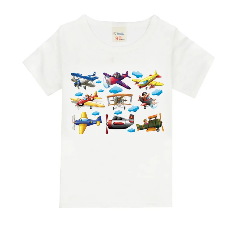 Летний хлопковый топ с короткими рукавами для маленьких мальчиков, футболка с изображением самолета, Детская футболка, 9 ярких цветов