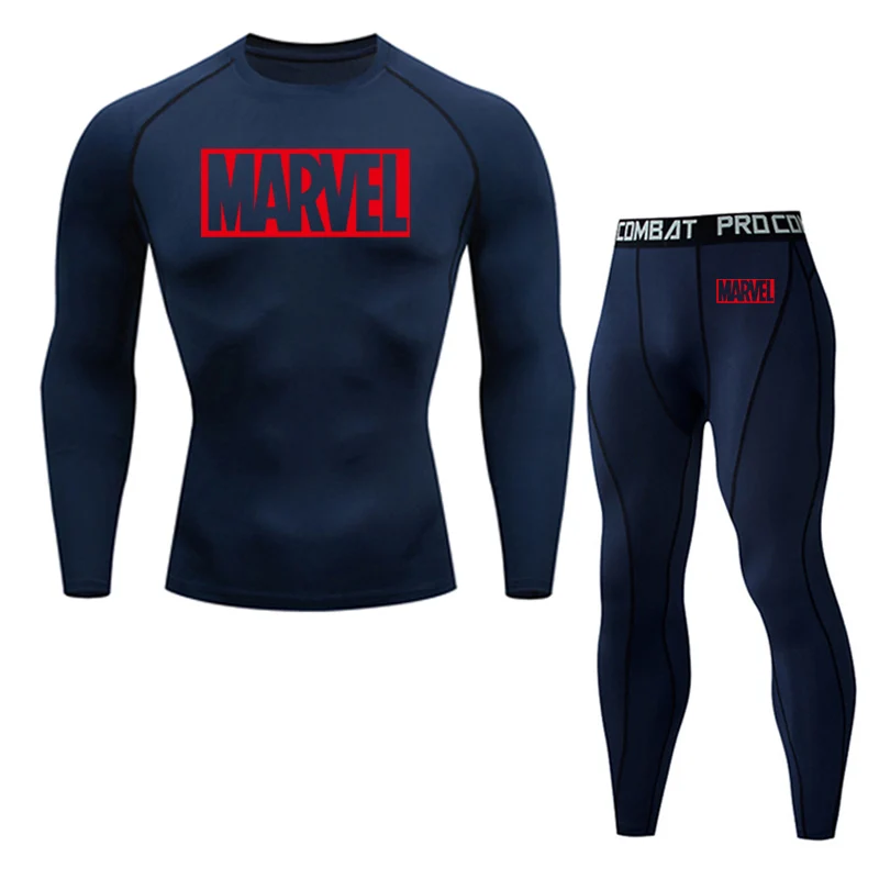 Бренд MARVEL мужской компрессионный комплект MMA футболка с длинными рукавами мужские узкие брюки Одежда для фитнеса и бодибилдинга Рашгард спортивный костюм