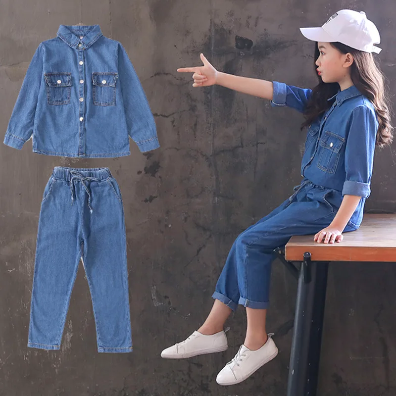 

Clothes Set For Girls 2018 New Jeans Toddler Girl Clothing Denim Long Sleeve Blouse + Pant 2pcs Girl Boutique Outfit Sets 10 11