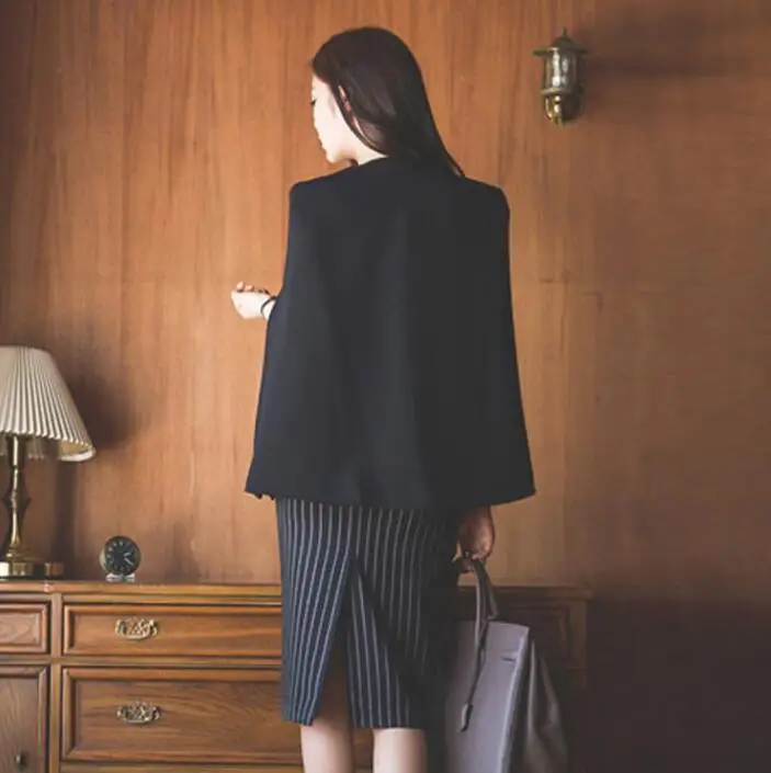 Платье Костюм для женщин офисные женские туфли в полоску корейский стиль Cloack Блейзер Куртка работы бизнес одежда высокое Кач