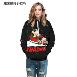 JESSINGSHOW 2017 новые 3D принт Новогодняя тема пуловер с капюшоном для Для женщин/Для мужчин повседневные свободные плюс Размеры Черный Толстовка