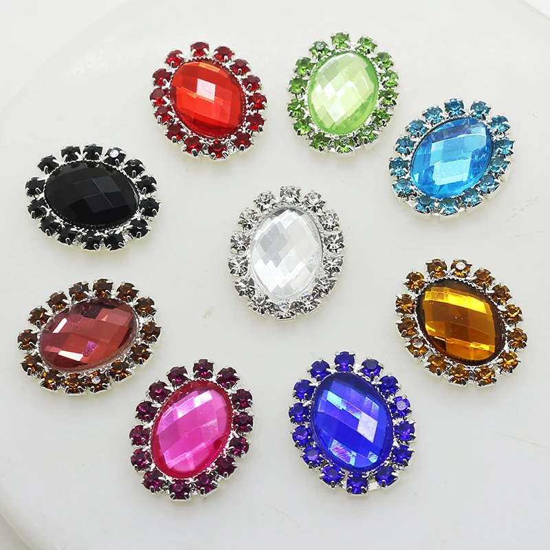 

10pcs/Lot 17mm*21mm Crystal Rhinestone Buttons for Clothing Craft Wedding Card Decoration Metal Hair Bow DIY Jewelry Accessories