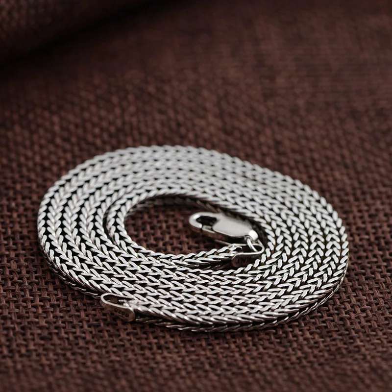 FNJ 2 мм цепь лисий хвост 925 Серебряные ожерелья для Для женщин Для мужчин длинный свитер тайский S925 сплошной серебряное Драгоценное Ожерелье Изготовление