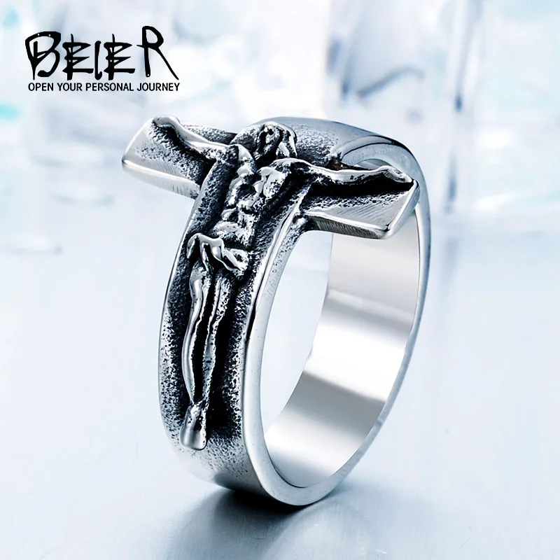 

Beier Fashion Jesus Cross Ring 316L Stainless Steel Cool High Quality Men Jewelry alibaba-express free shipping BR8-134