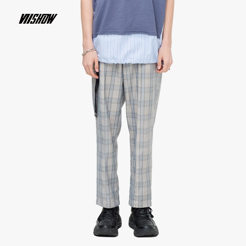 VIISHOW MenPant Plaid  Casual Slim Fit  Homme Classic Vintage Check Suit Trousers Pants Gray Casual Plaid Men KC1345192