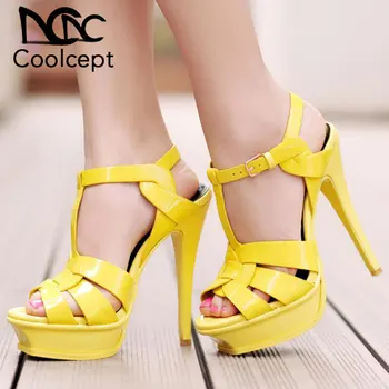 

CoolCept Woman High Heel Sandals Genuine Leather Shoes Women Fashion Platform Party Wedding Lady Office Footwear Size 33-40