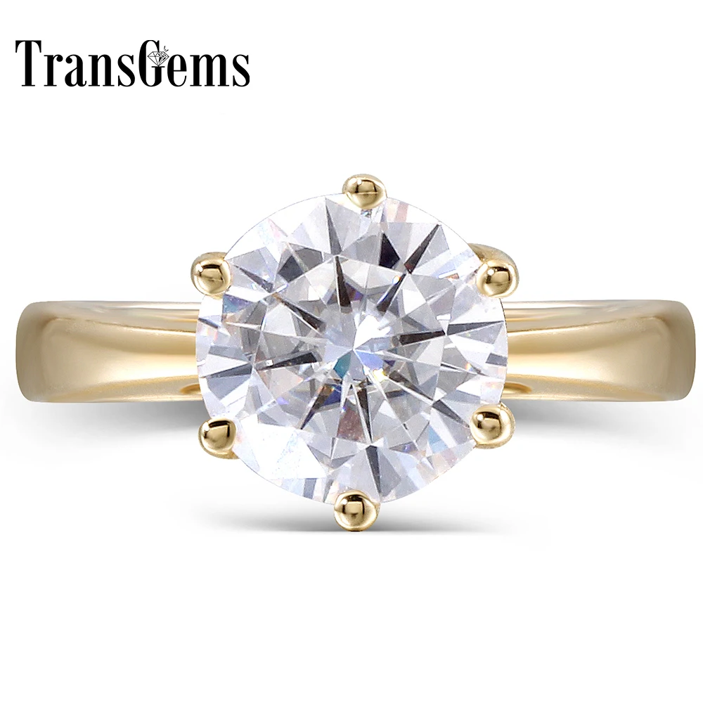 Transmems 14 к желтое золото 2 карата F цвет Круглый Муассанит алмаз обручальное кольцо для женщин ювелирные украшения