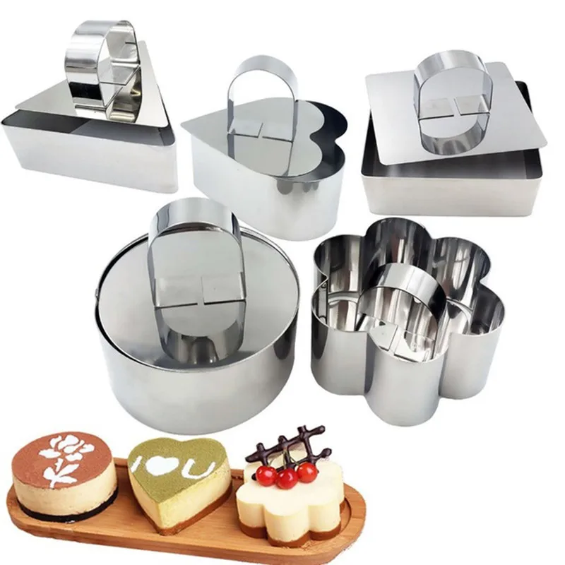 

HOHGIULIA 5 Pcs Dessert Tools Stainless Steel Cake Ring Square Dessert Mousse Mold Pusher Lifter Cooking Rings Cake Tools M002