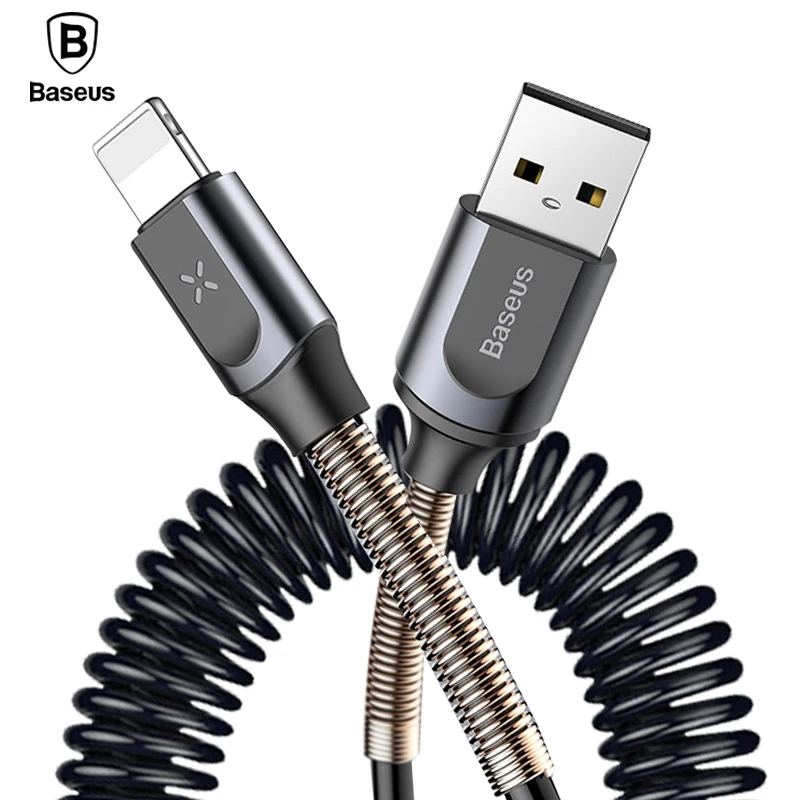 Baseus USB Cable Retractable Spring Cable For iPhone X XS Max XR 8 7 6 Plus Fast Charging Charger Data Cable Wire Cord Adapter