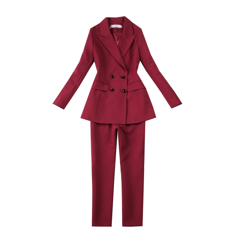 New Blazers Suit Solid Simple Women Pants Suits 2 Two Piece Sets Long Slim Jacket & Pants Female High quality business