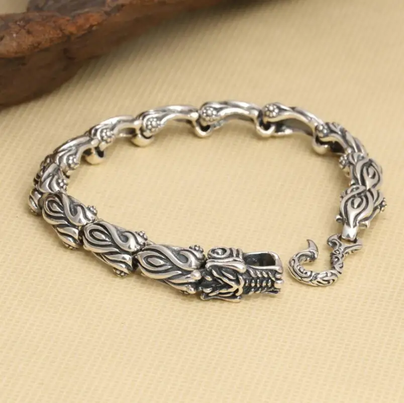 

925 Sterling Silver Jewelry S925 Dragon Scale Bracelet Ethnic Jewelry