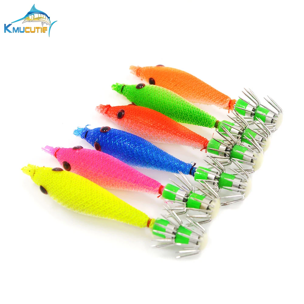 

5pcs 7cm luminous squid hook 1.5# 6 colors soft squid jigs with hook octopus baits