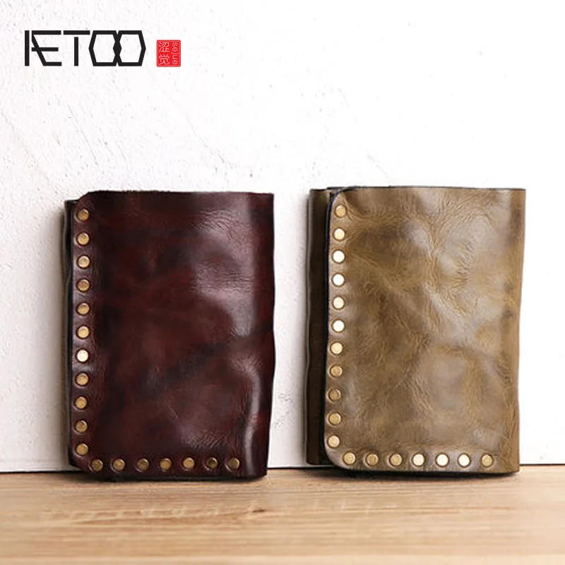 AETOO, Ретро стиль, мужской кожаный вертикальный кошелек, кошелек, промытый верхний слой, кожаный кошелек для монет, сумка для карт, сморщенная, для старомолодых