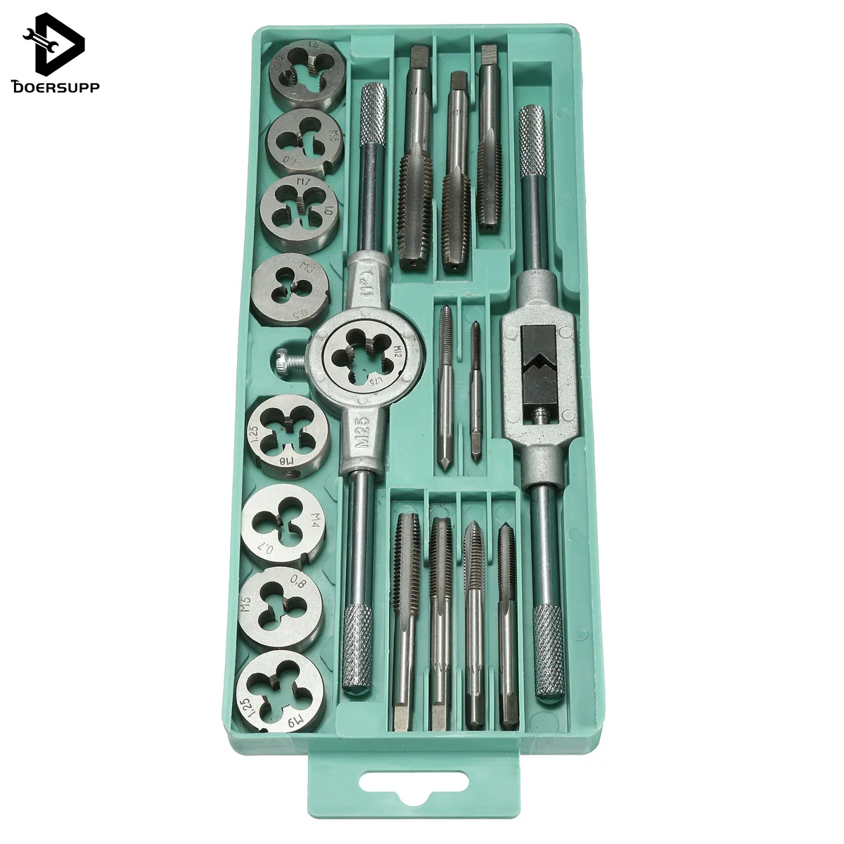 

20pcs/set tap and die set M3~M12 Screw Thread Metric Plugs Taps & Tap wrench & Die Wrench Hand Screw Taps Hand Threading