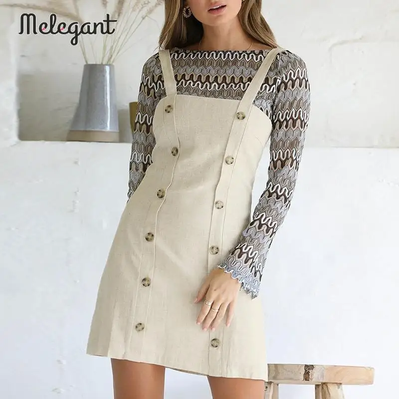 

Melegant Solid Straight Mini Button Dresses Women Winter 2019 Spaghetti Strap Dress Casual Female Party Dresses Vestidos