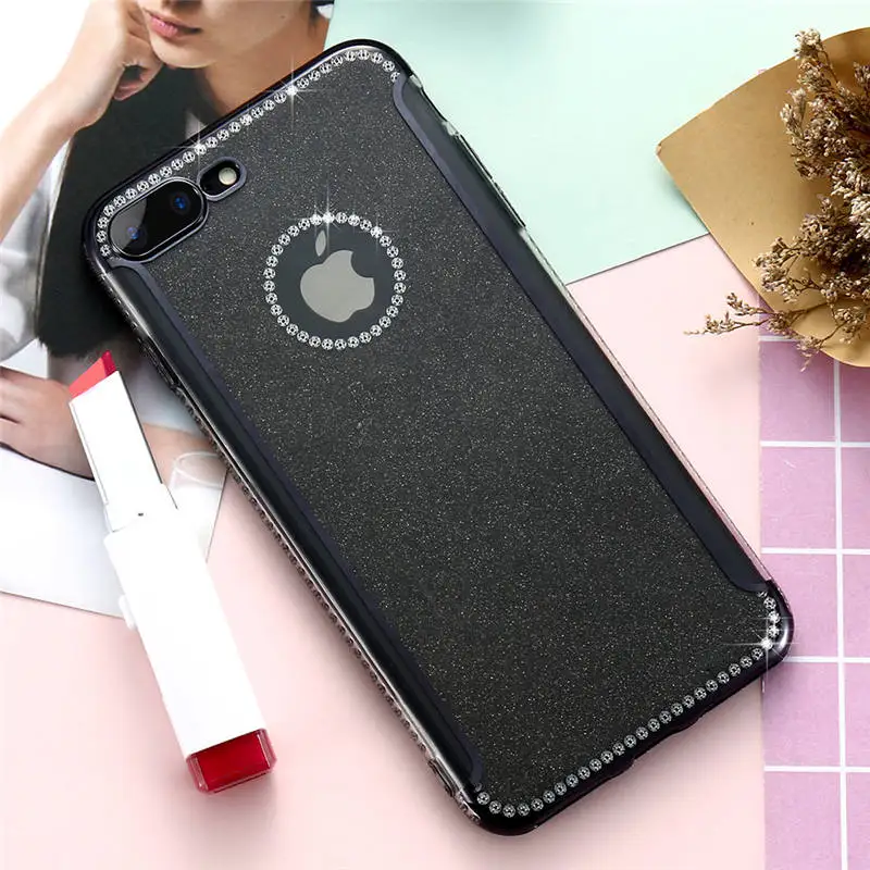 Black KISSCASE блестящие стразы чехол для iPhone 5S 5 5E Plus чехол s Роскошный силиконовый чехол для iPhone 6S 6 7 8 задняя крышка чехол - Цвет: Black