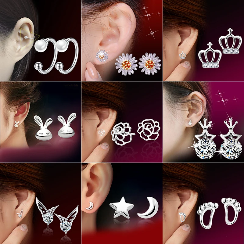 

925 Sterling Silver Splicing Cute Animal Stud Earrings For Women Casual Style Girl Earings Personality Sterling-silver-jewelry