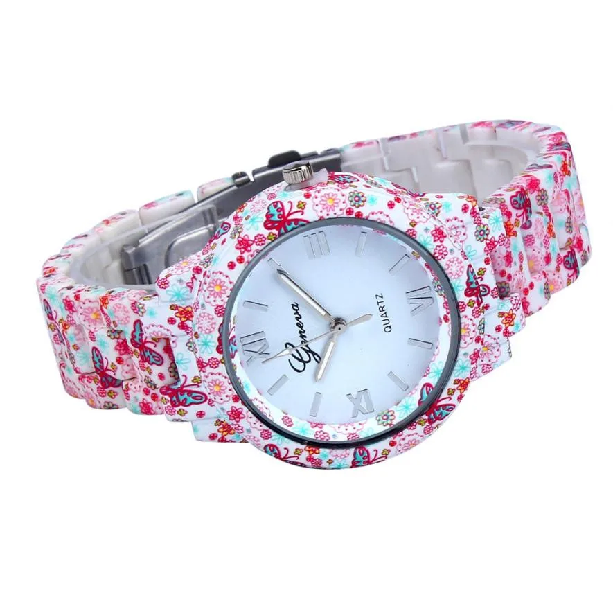 Имитация фарфоровые часы для женщин и мужчин с цветочным принтом, аналоговые наручные часы, женские часы с браслетом, кварцевые часы Relogio# LH