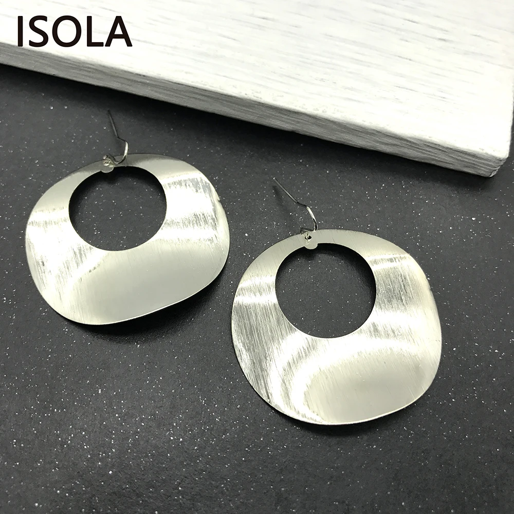 

ISOLA Brushed Minimalist Hollow Tiered Earrings Big Round Drop Earrings Simple Boho Stacked Earring Attractive Dangle Earring