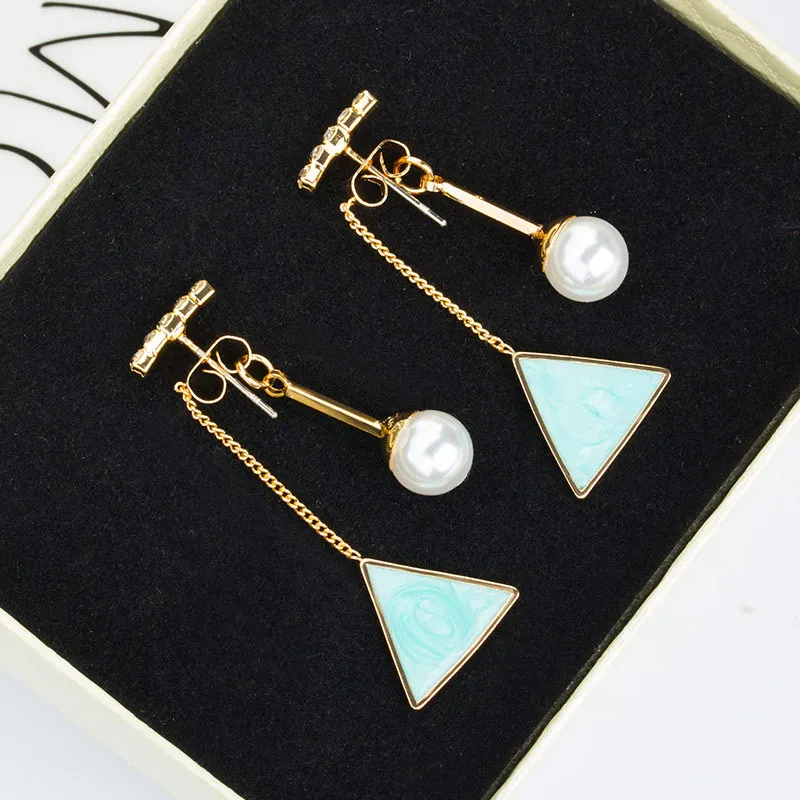 

Female Boho Pearl Pendant Earring Fashion Rear Hanging Triangle Personality Geometric Earrings For Women Accessories Ear Jewelry