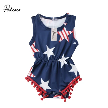 

Newborn Baby Girls Stars Printing Tassels Bodysuit Babies Boy Girls Sleeveless Bodysuits Summer Clothes Outfits Playsuit