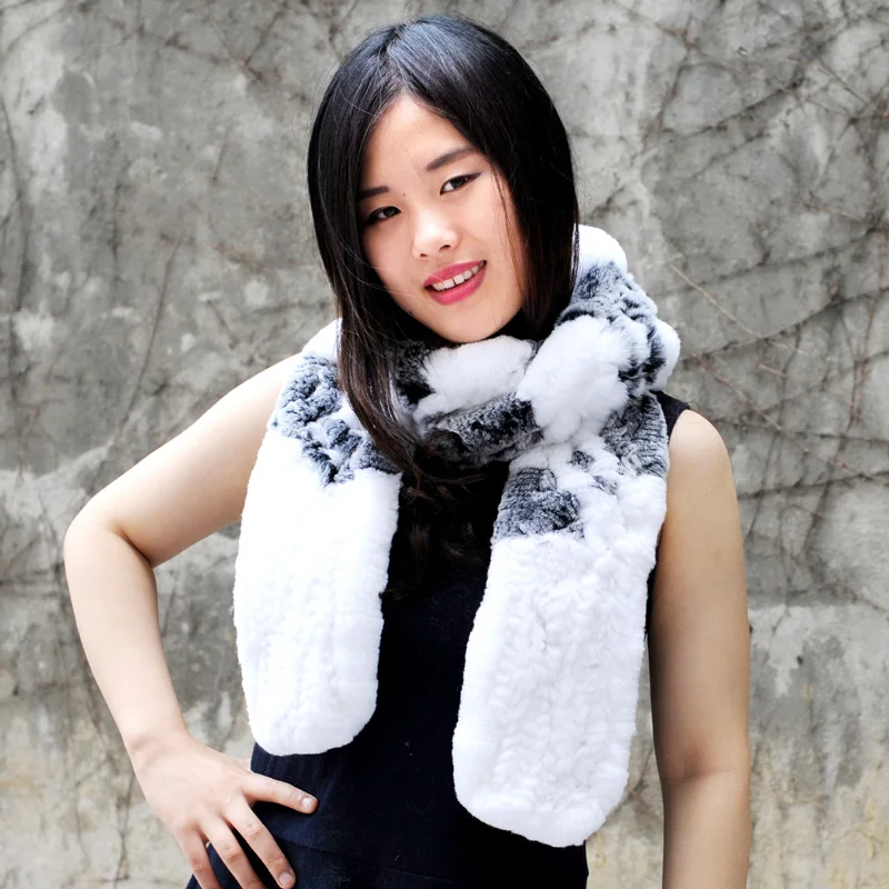 

CX-S-164B Knit Fancy Style European Genuine Rex Rabbit Fur Scarf