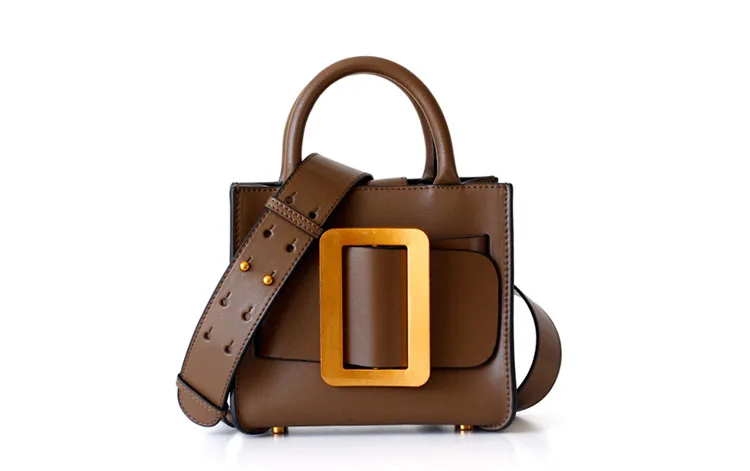 Couro genuíno bolsa feminina grande fivela bolsa