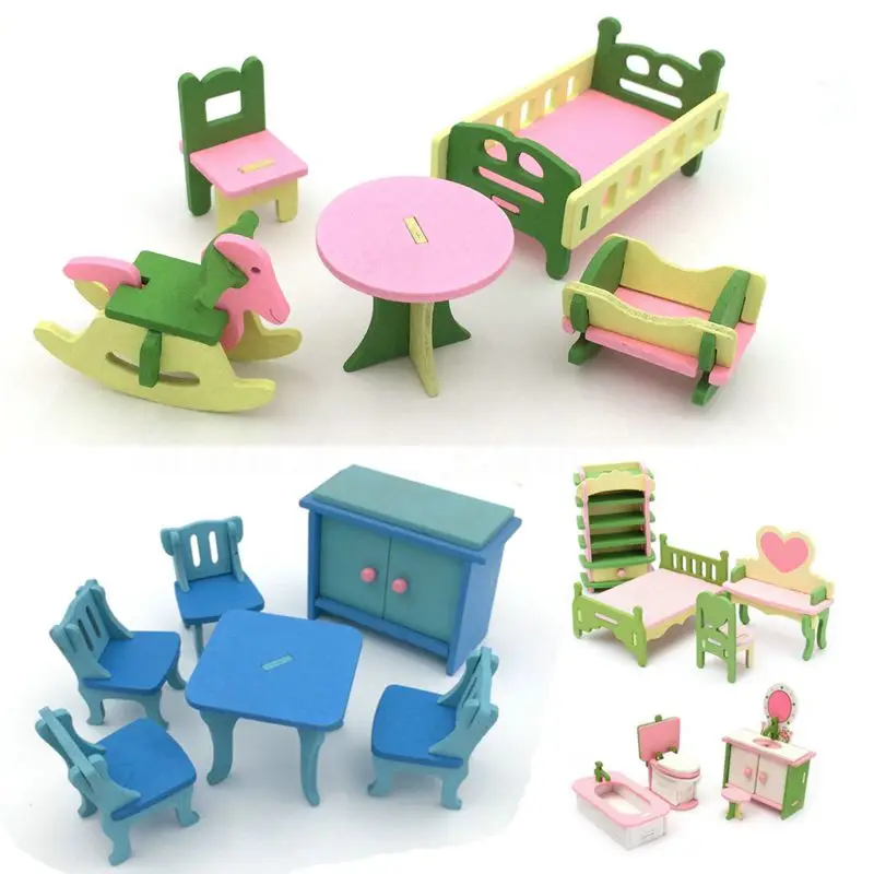 4 много деревянных кукольных домиков миниатюрный аксессуар мебель для дома детские игрушки подарки